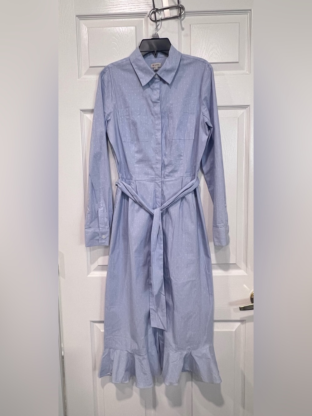 Daniel Cremieux Light Blue Long Sleeve Shirt Dress with Waist Tie